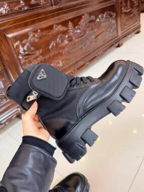 Prada Monolith Boots with Detachable Pouch, Size 37 / US 7